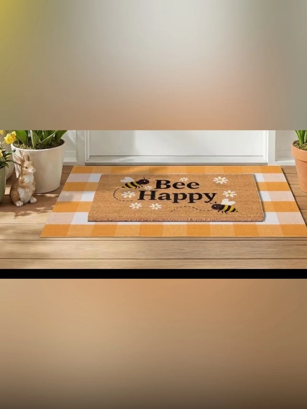 Bee Happy Coir Doormat - Yellow Brown